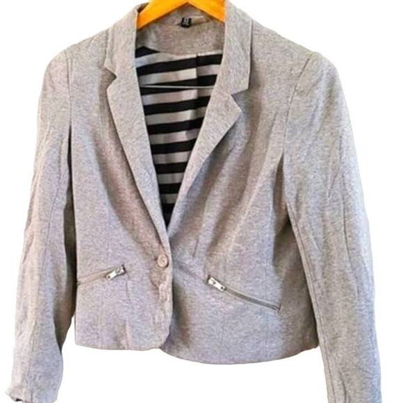Excellent Condition H&M Women Gray Stretch Knit Blazer Jacket Size 8 - Picture 2 of 7